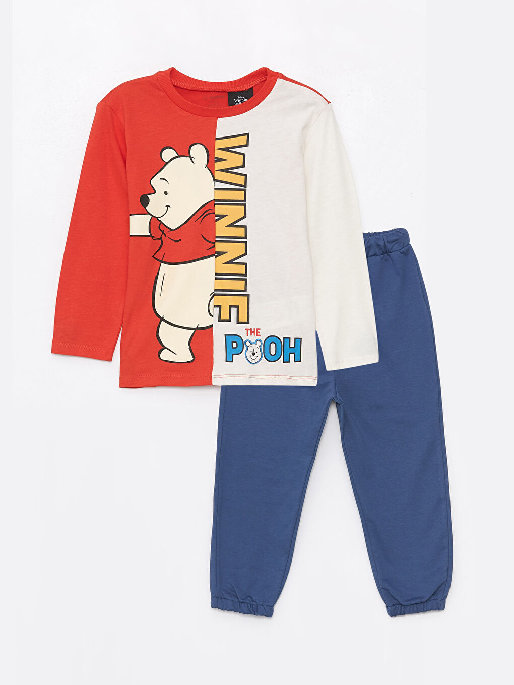 LCW Kids Turuncu Bisiklet Yaka Uzun Kollu Winnie the Pooh Baskılı Erkek Bebek Sweatshirt ve Pantolon 2'li Takım - 2