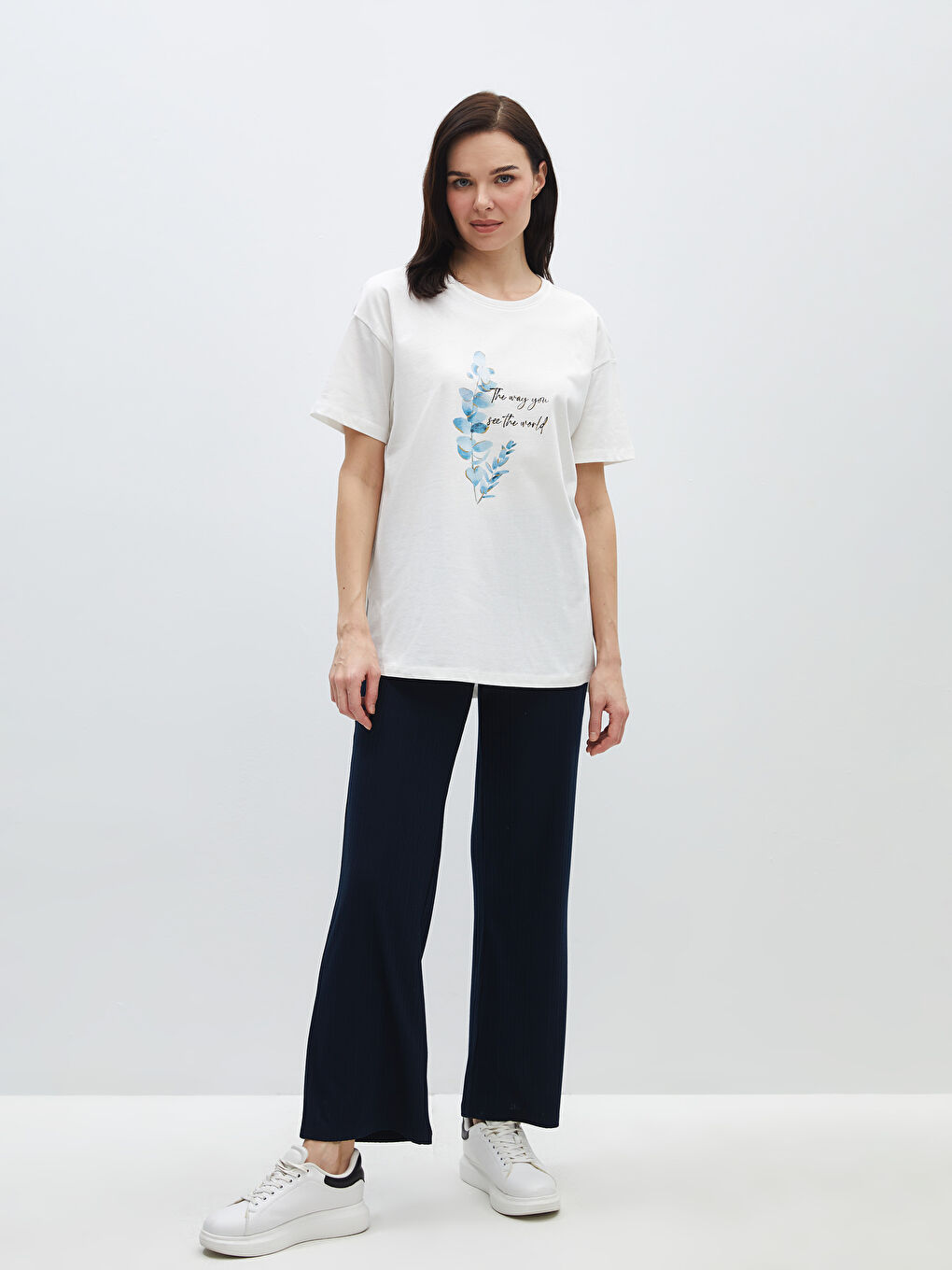 Elasticated Waist Plain Wide Leg Women's Sweatpants -S48274Z8-E1J