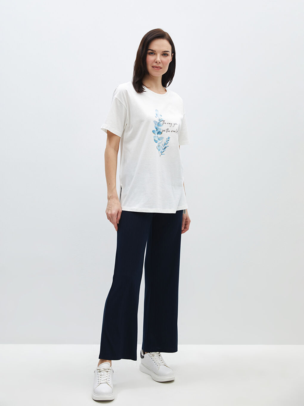 Elasticated Waist Plain Wide Leg Women's Sweatpants -S48274Z8-E1J