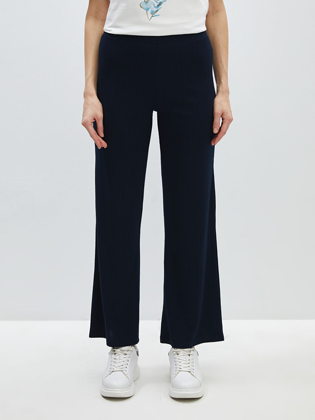Elasticated Waist Plain Wide Leg Women's Sweatpants -S48274Z8-E1J