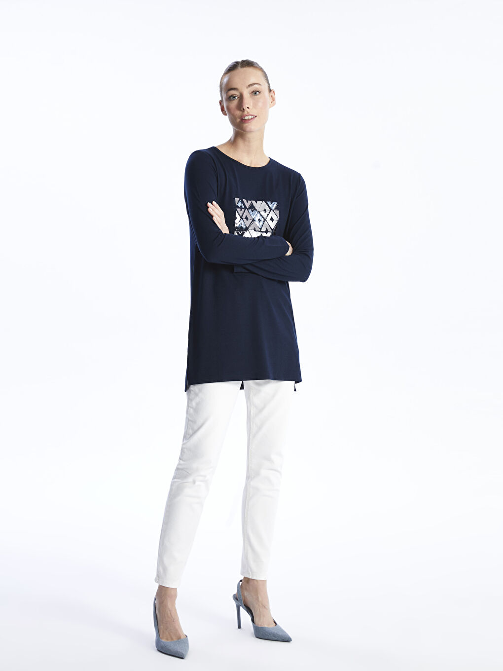 Crew Neck Printed Long Sleeve Women's T-shirt -S48286Z8-E1J