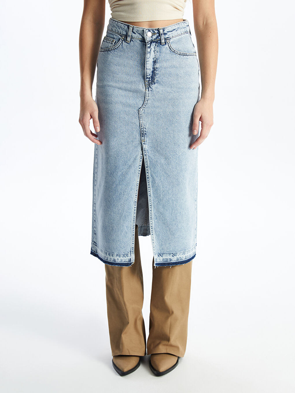 XSIDE Mavi Dar Fit Kadın Jean Etek - 3