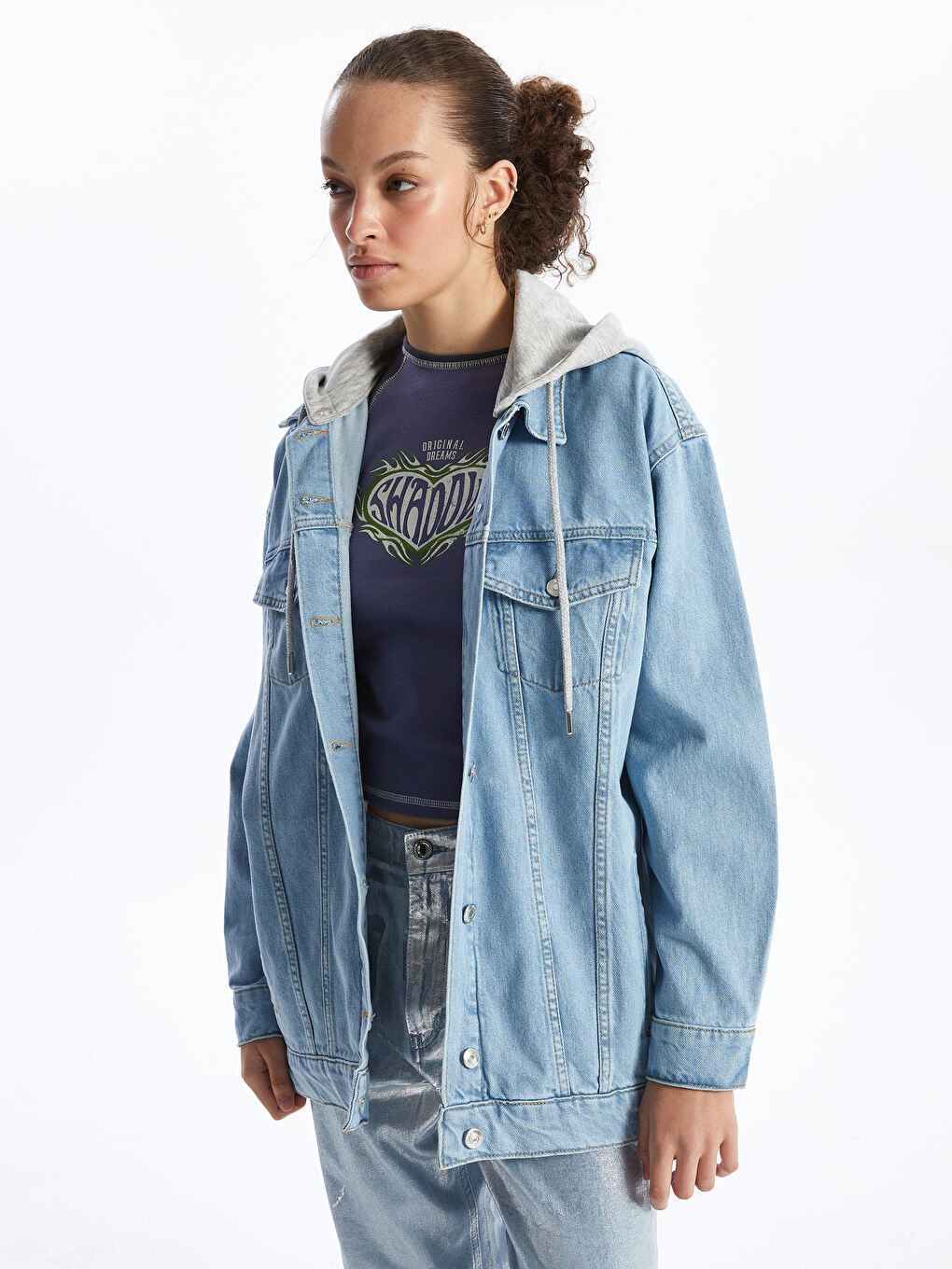 Hooded Oversize Women's Denim Jacket -S48290Z8-SX1