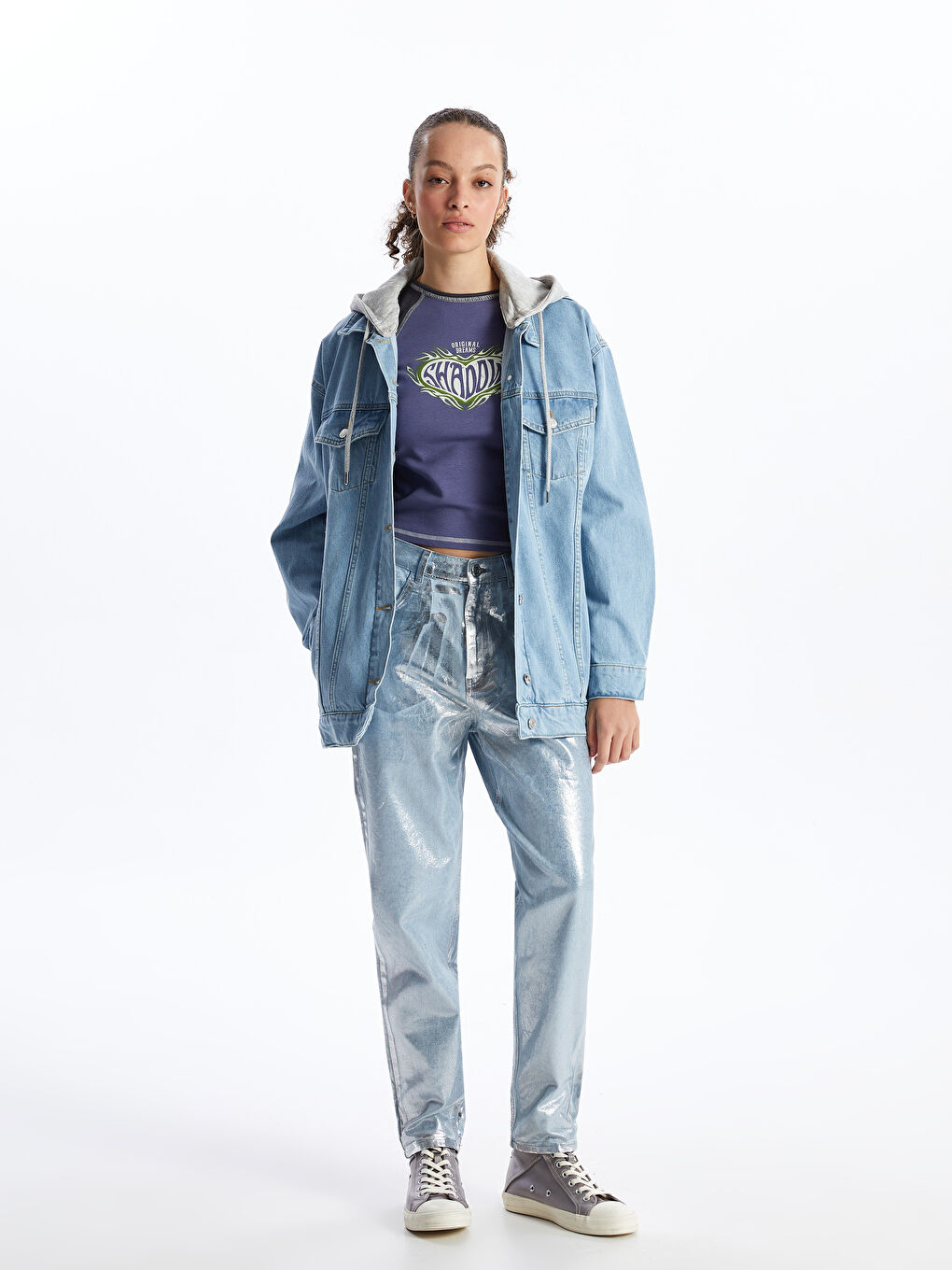 Hooded Oversize Women's Denim Jacket -S48290Z8-SX1