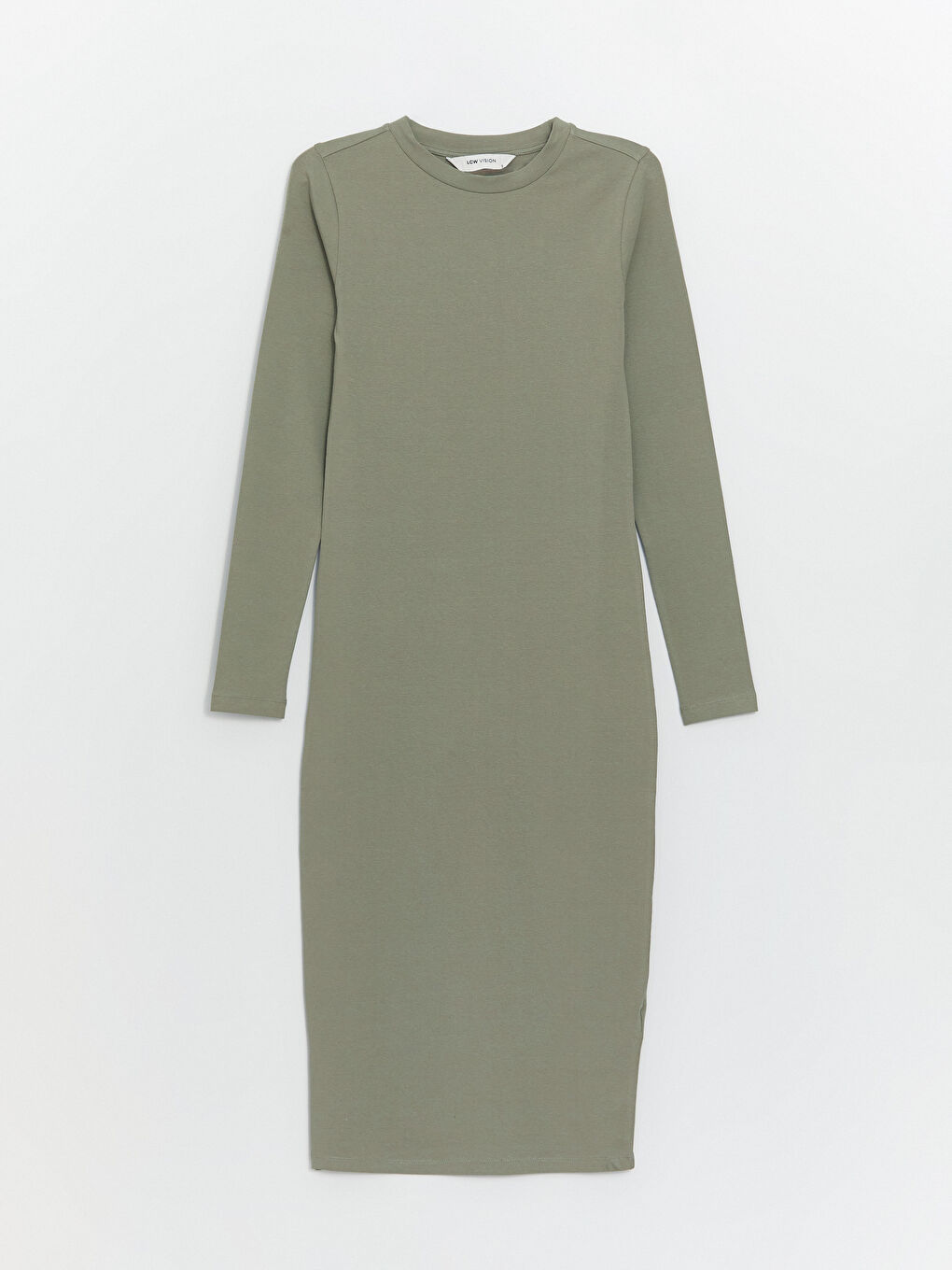 LCW Vision Crew Neck Plain Long Sleeve Women's Bodycon Dress -S48304Z8-GNZ