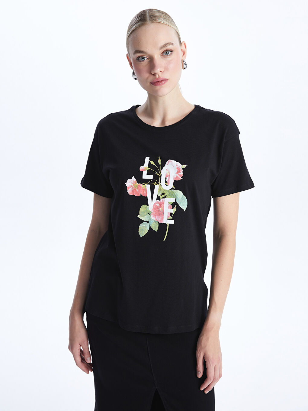 Crew Neck Printed Short Sleeve Women's T-Shirt -S48315Z8-CVL
