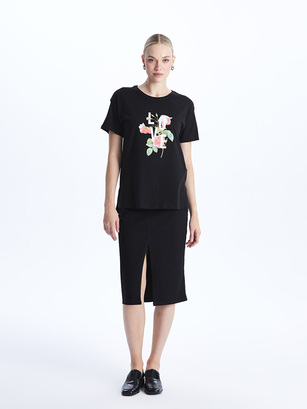 Crew Neck Printed Short Sleeve Women's T-Shirt -S48315Z8-CVL