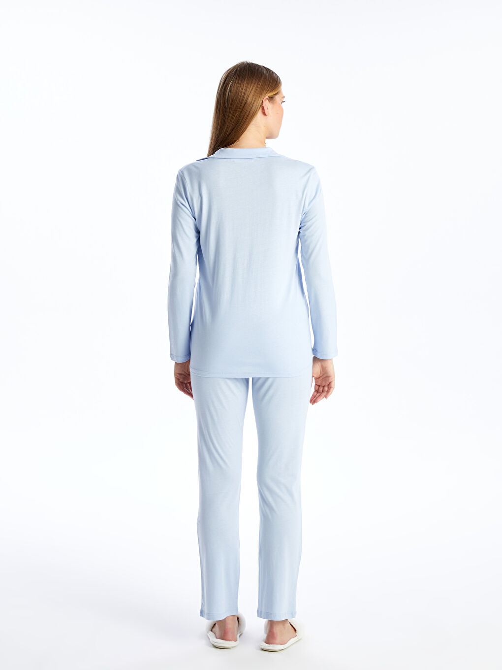 Collared Neck Plain Long Sleeve Maternity Pyjama Set -S48339Z8-Q5R