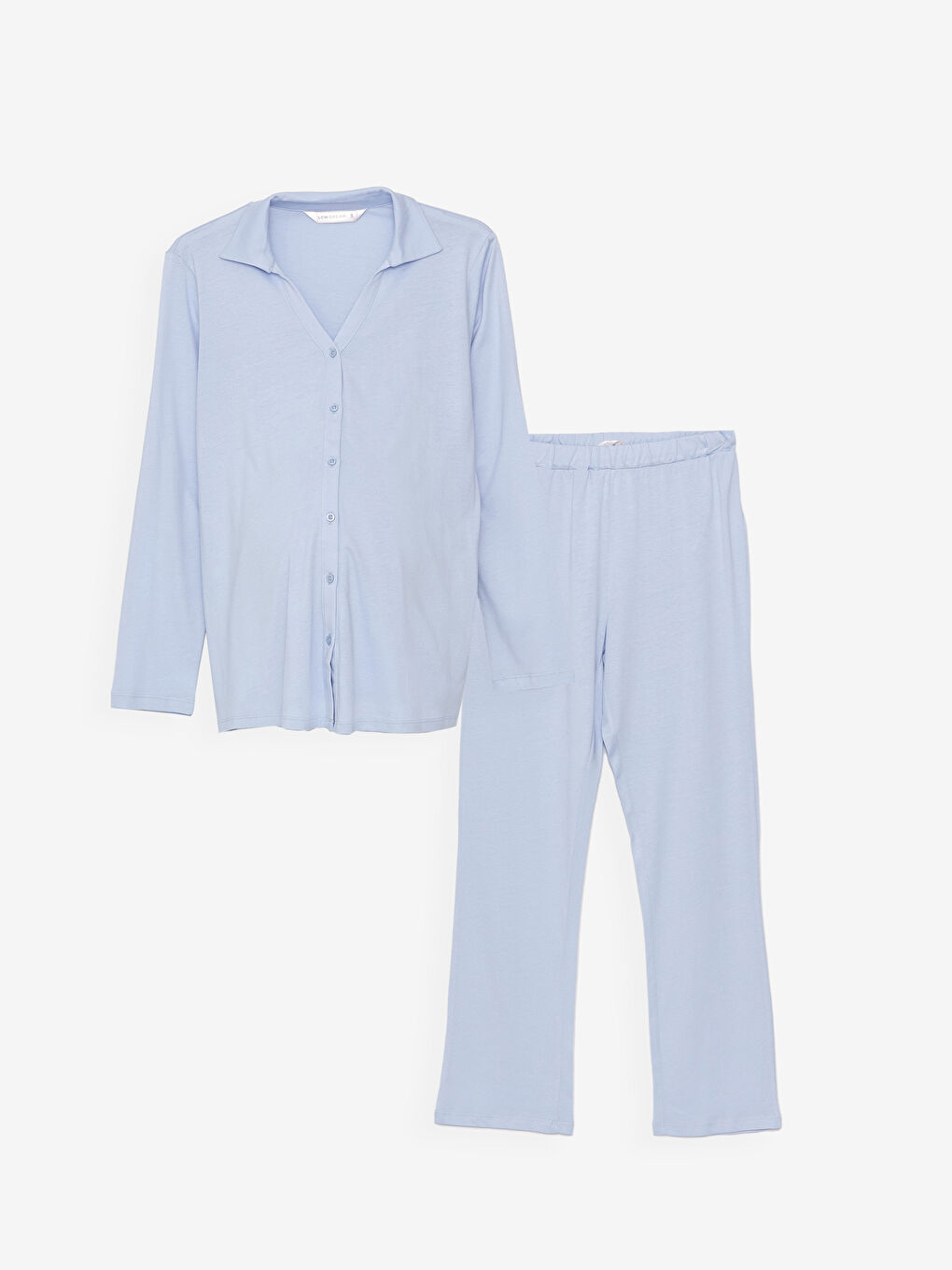 Collared Neck Plain Long Sleeve Maternity Pyjama Set -S48339Z8-Q5R