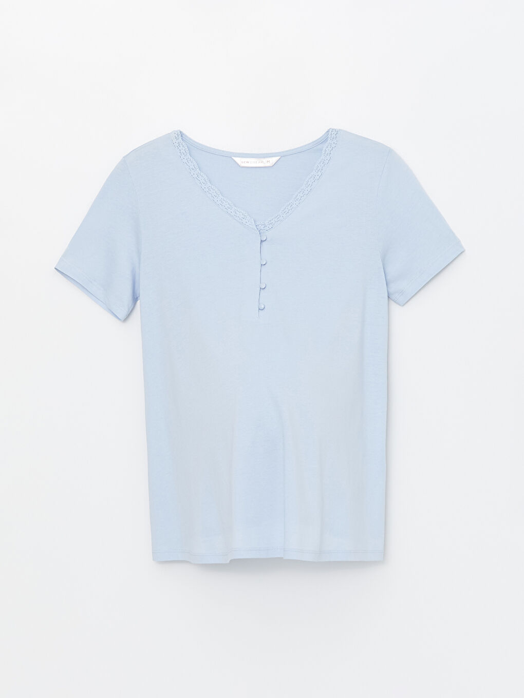 Mavi V Yaka Dantel Detaylı Hamile Pijama Üstü