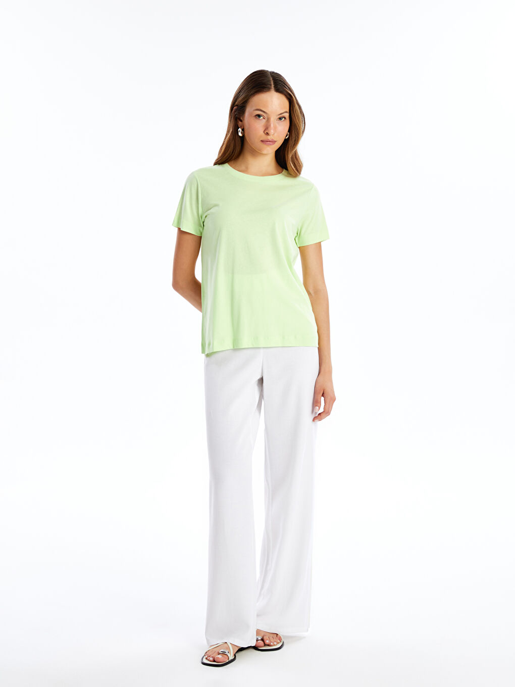 Crew Neck Plain Short Sleeve Women's T-Shirt-1