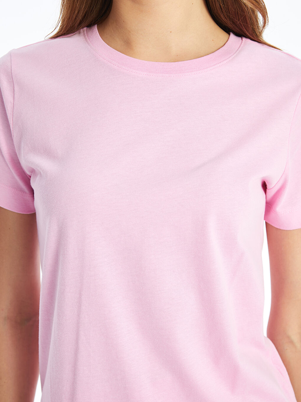 T-shirt pour Femmes à Manches Courtes Uni à Col Rond-2