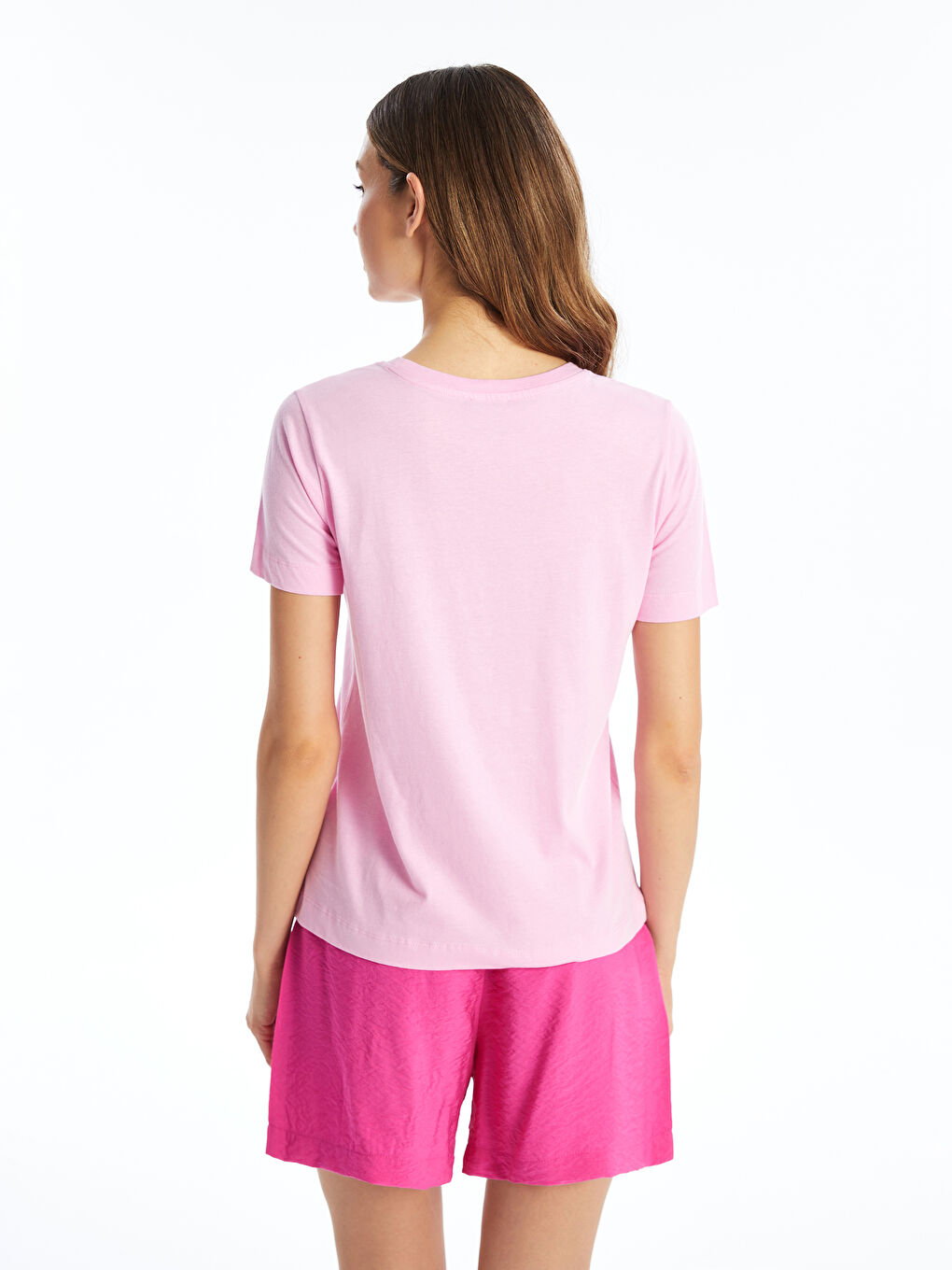 T-shirt pour Femmes à Manches Courtes Uni à Col Rond-3