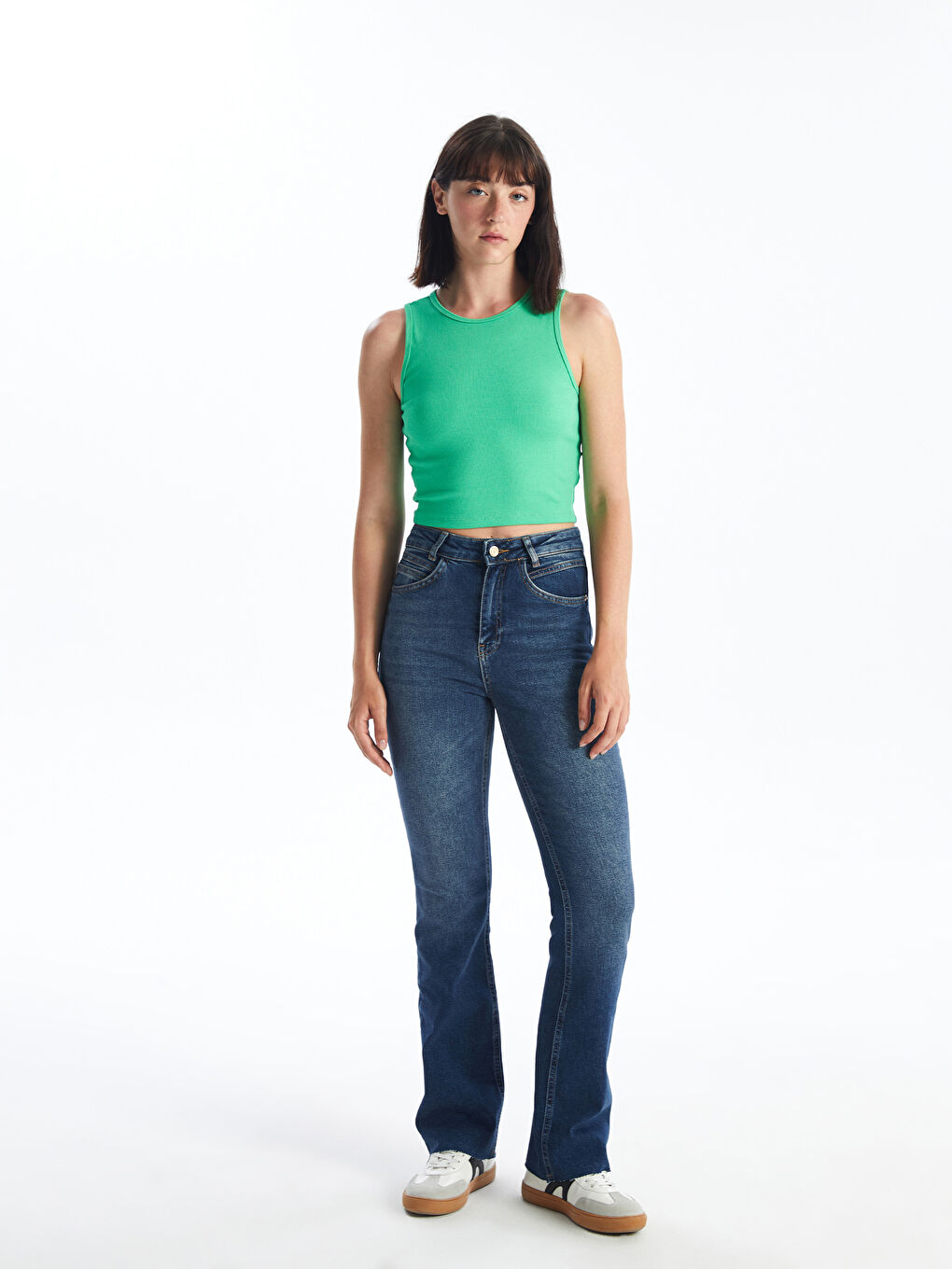 Women's Crew Neck Plain Crop Top -S48344Z8-FNZ