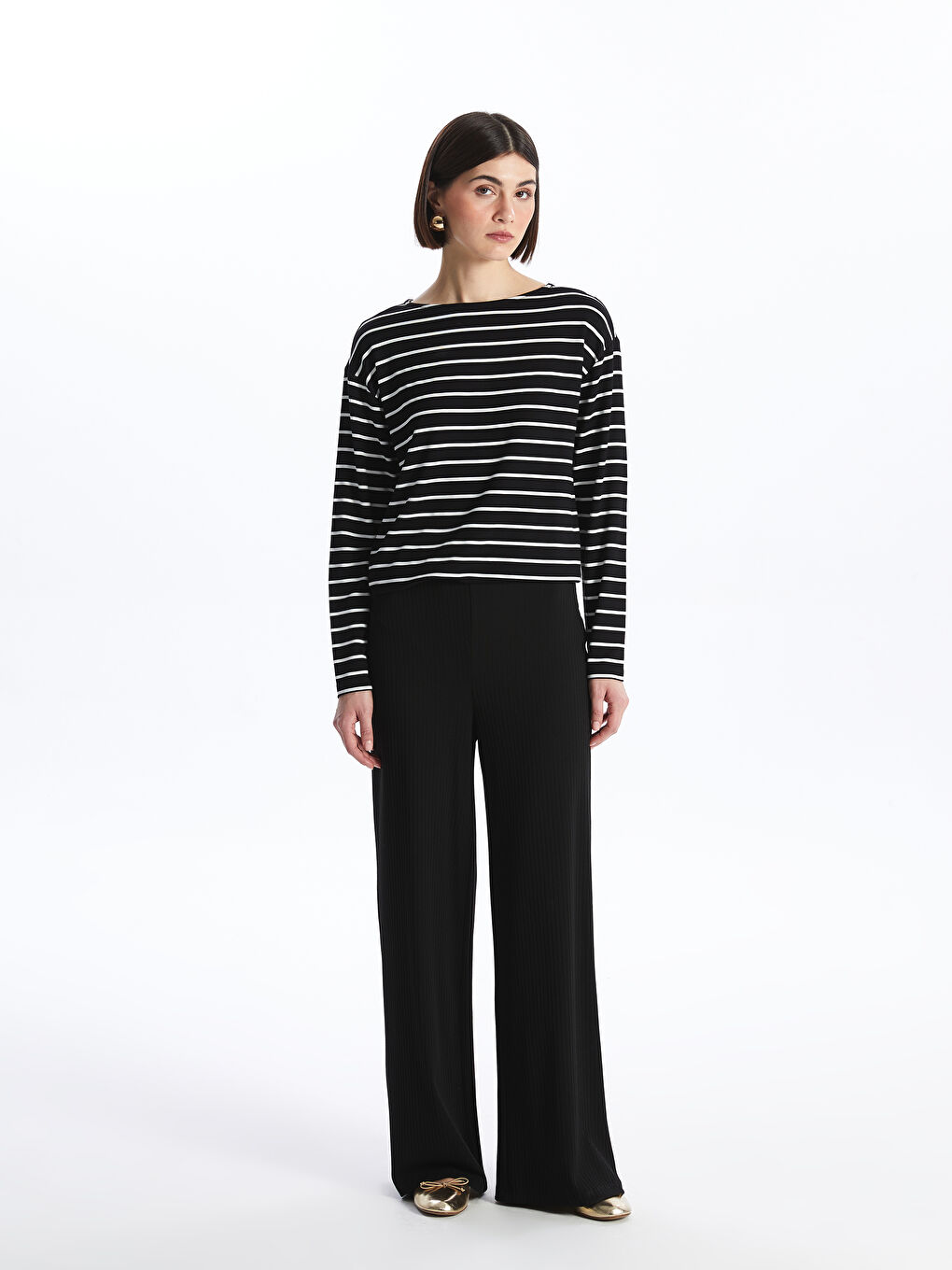 Elasticated Waist Plain Wide Leg Women's Sweatpants-1