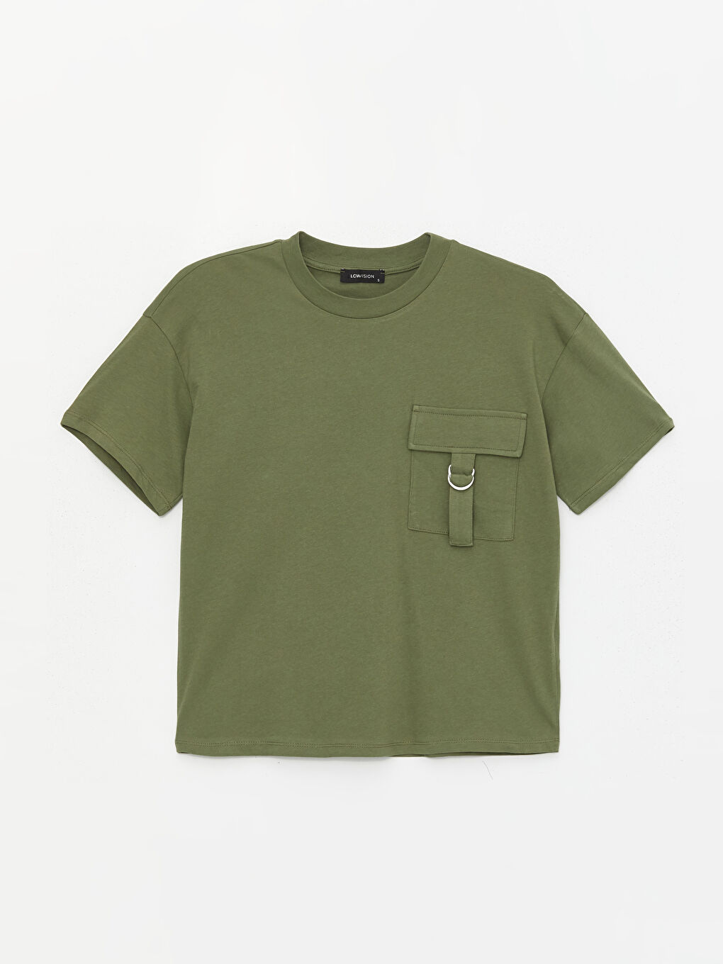 Yeşil Bisiklet Yaka Düz Kısa Kollu Kadın Tişört-5