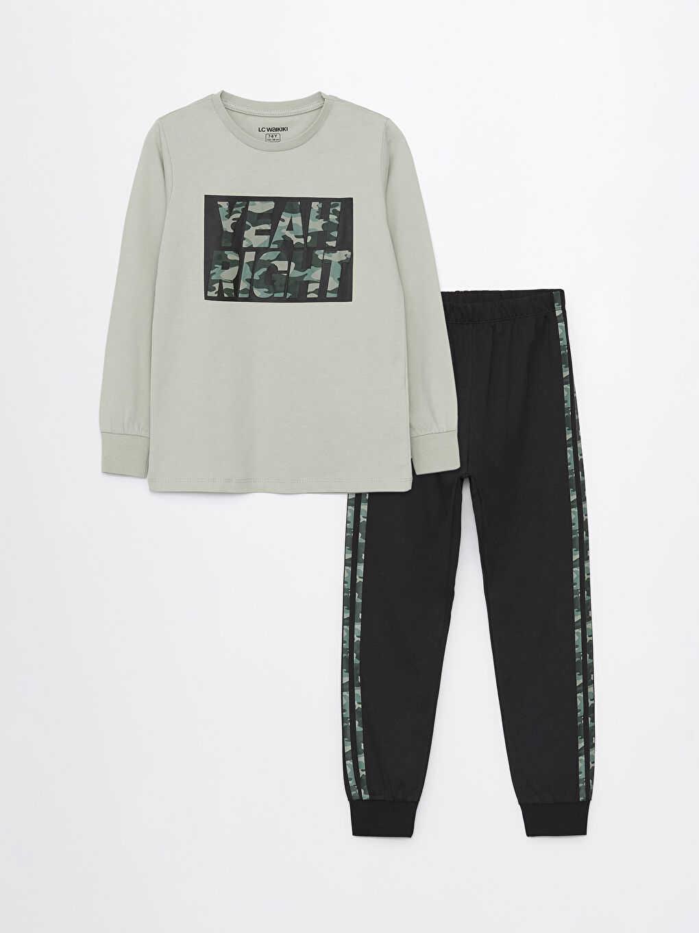 Yeşil Bisiklet Yaka Baskılı Uzun Kollu Erkek Çocuk Pijama Takımı