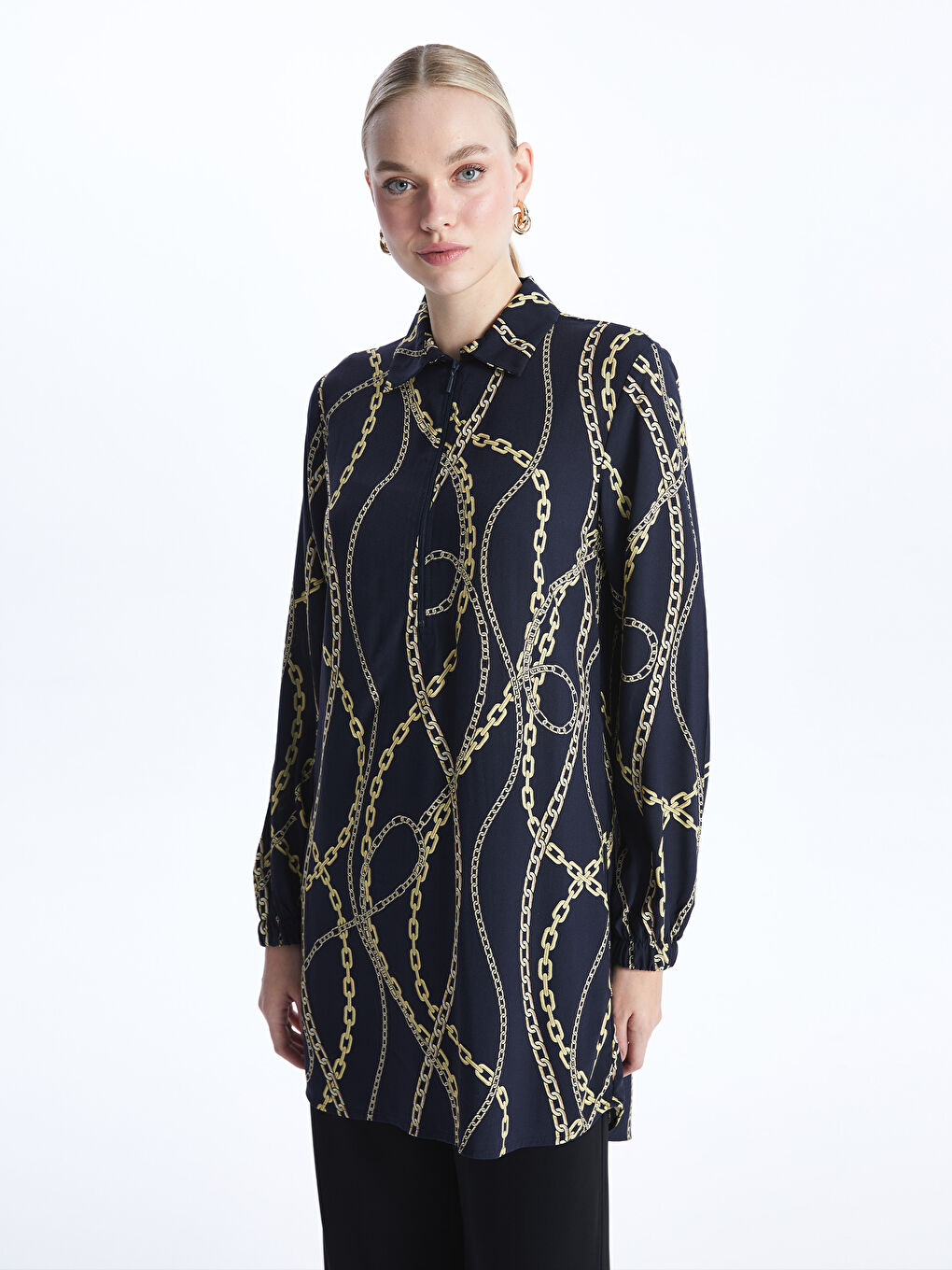Long Sleeve Women's Tunic With Shirt Collar Pattern -S48415Z8-LSJ