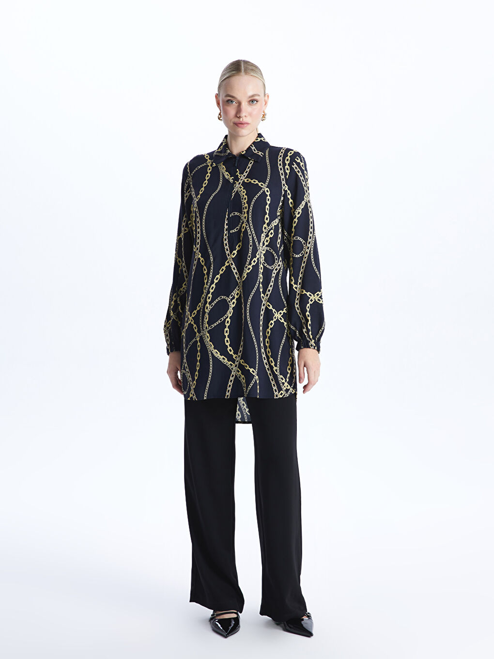 Long Sleeve Women's Tunic With Shirt Collar Pattern -S48415Z8-LSJ
