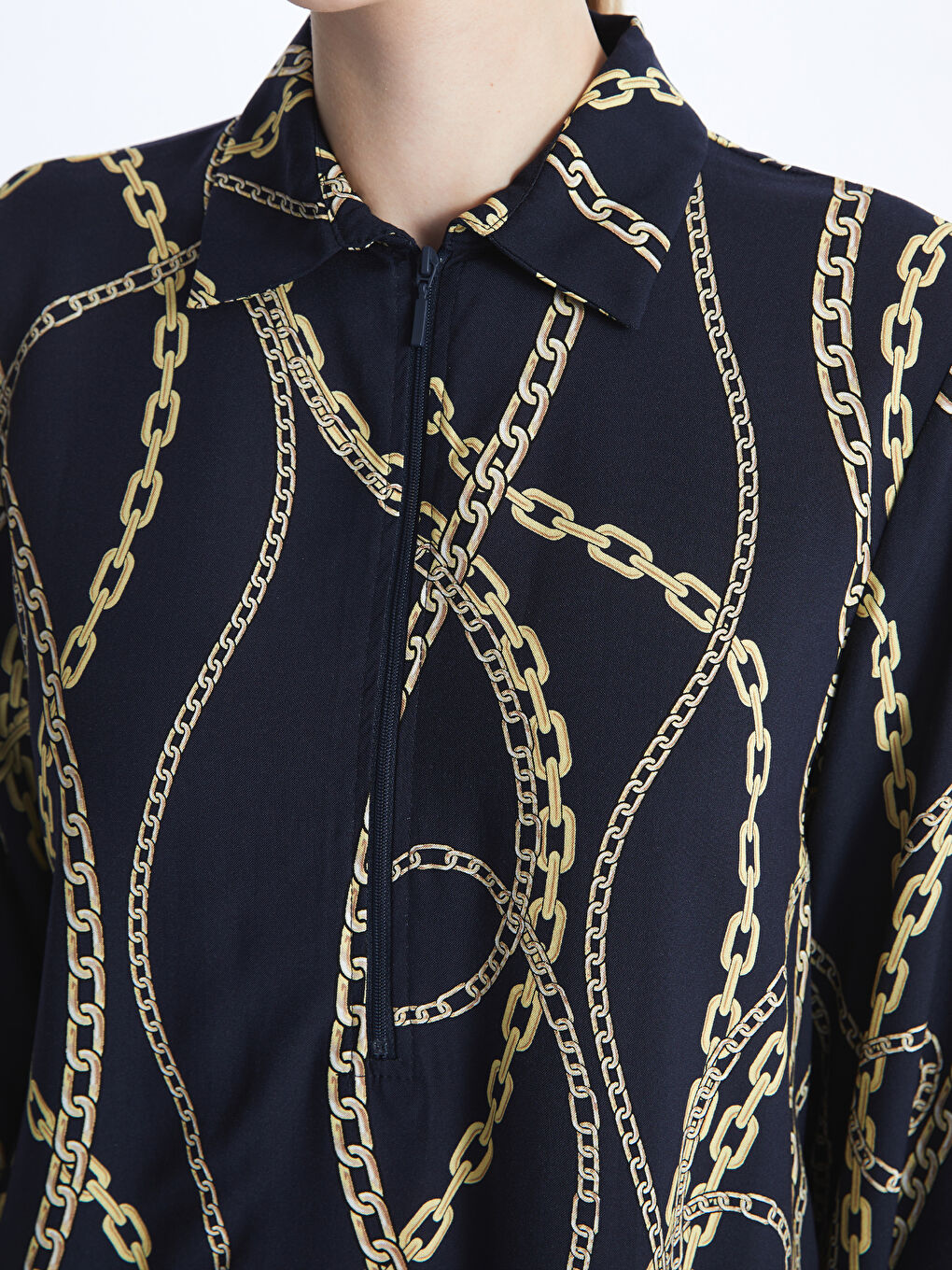 Long Sleeve Women's Tunic With Shirt Collar Pattern -S48415Z8-LSJ
