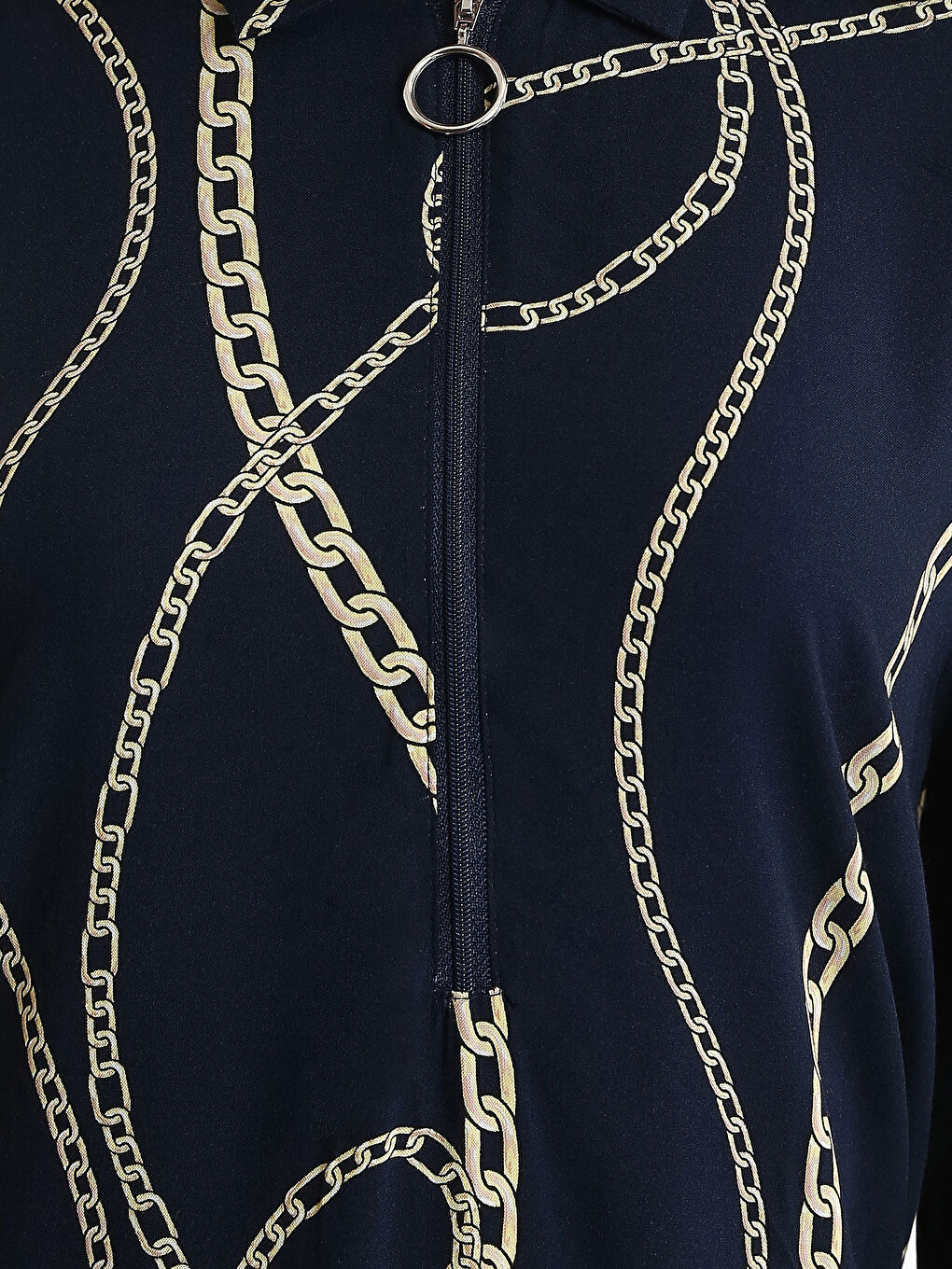 Collared Neck Patterned Long Sleeve Women's Tunic-4