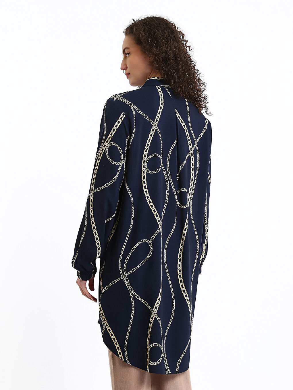 Collared Neck Patterned Long Sleeve Women's Tunic-8