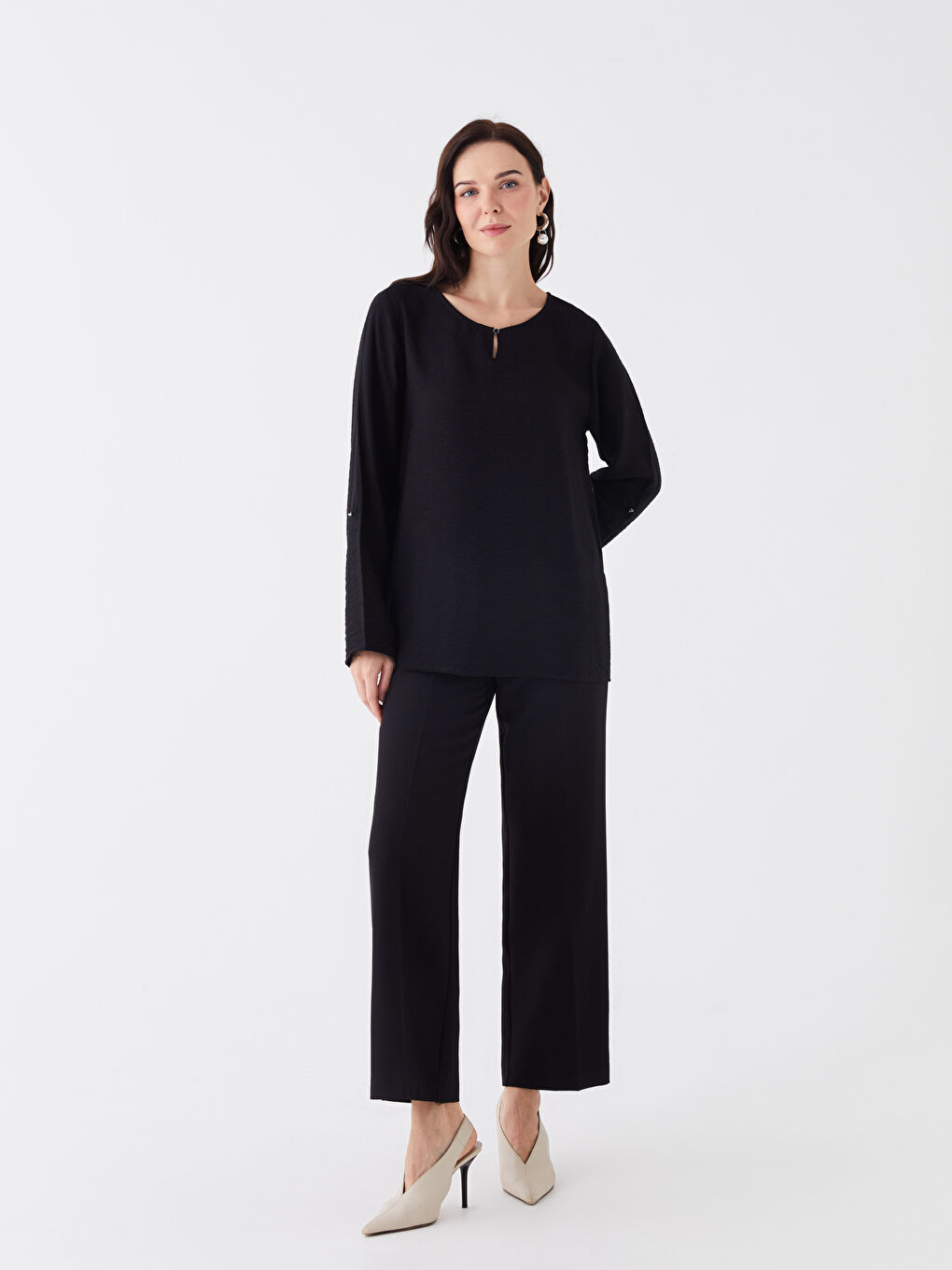 LCW Grace Crew Neck Plain Long Sleeve Women's Blouse -S48461Z8-CVL