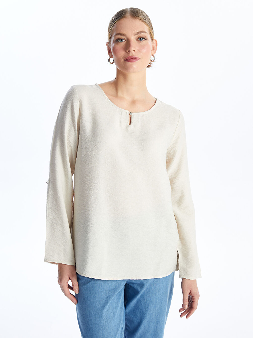 Crew Neck Regular Long Sleeve Women's Blouse -S48461Z8-FXP