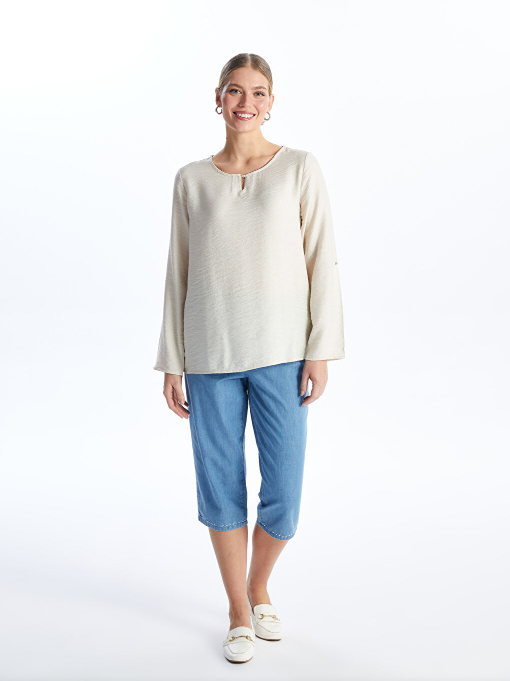Crew Neck Regular Long Sleeve Women's Blouse -S48461Z8-FXP