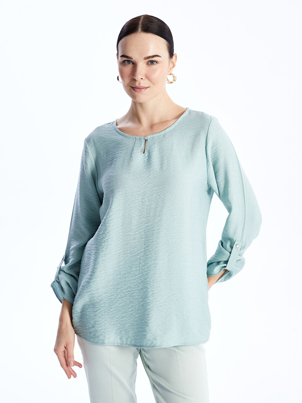 LCW Grace Crew Neck Plain Long Sleeve Women's Blouse -S48461Z8-GBZ