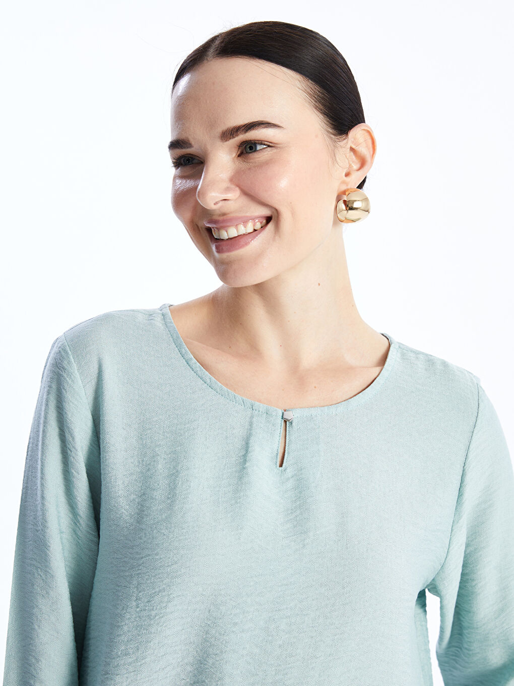LCW Grace Crew Neck Plain Long Sleeve Women's Blouse -S48461Z8-GBZ