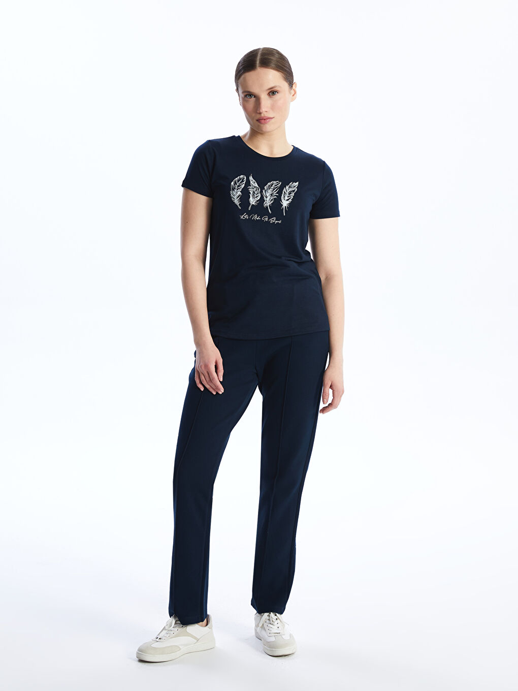 Lacivert Kadın Beli Lastikli Düz Eşofman Altı