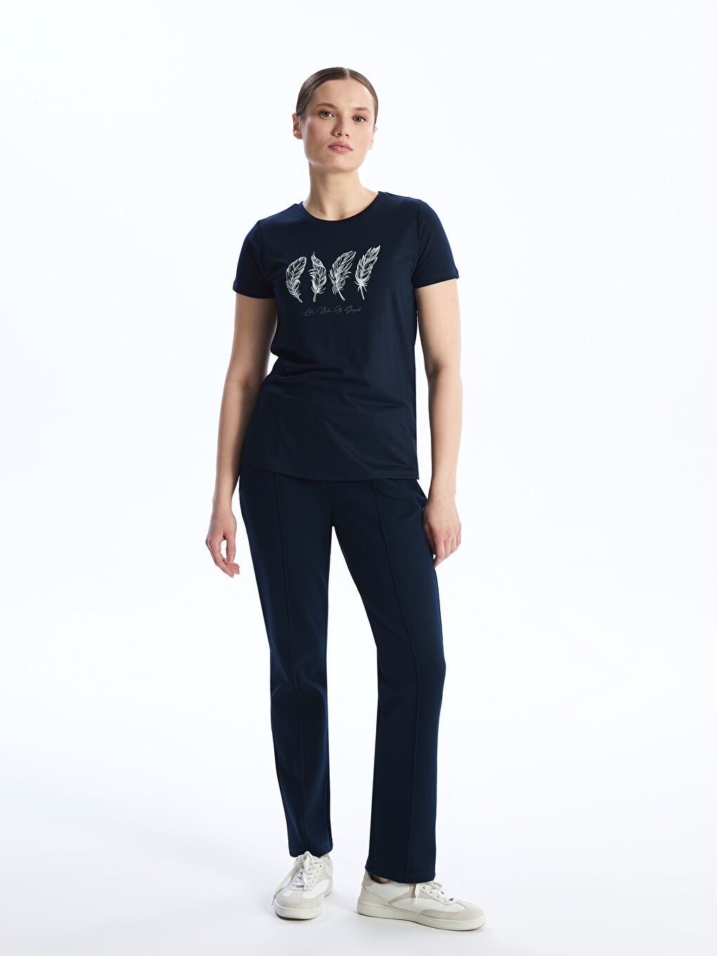 Lacivert Kadın Beli Lastikli Düz Eşofman Altı-2