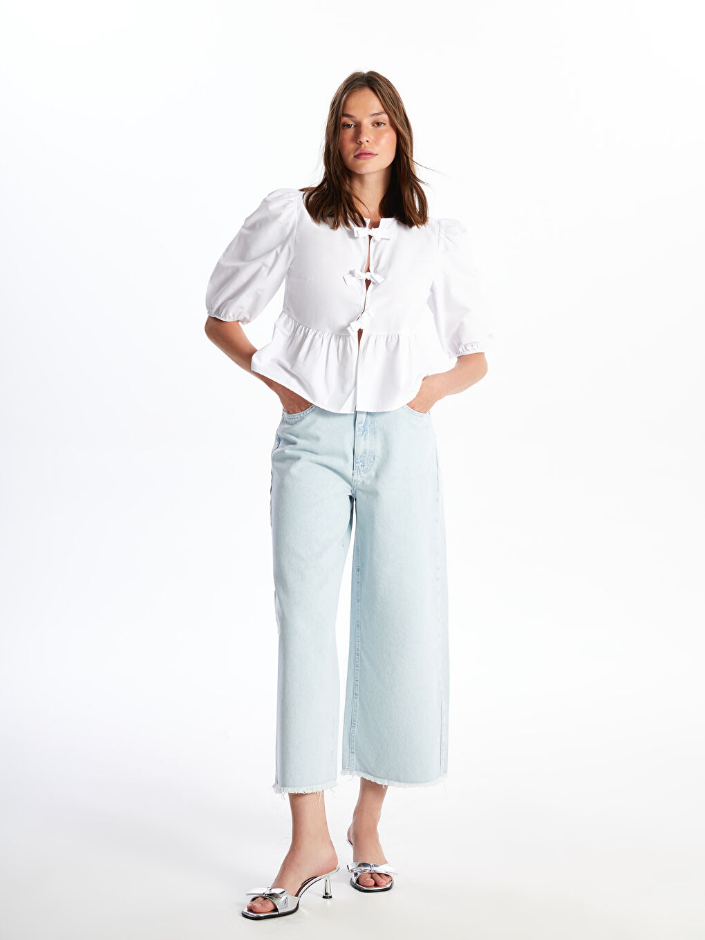 High Waist Wideleg Women's Jean Trousers -S48480Z8-S1D