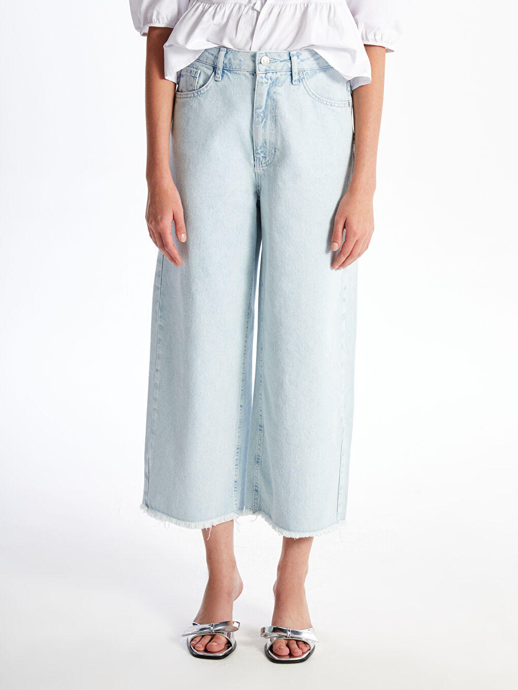 High Waist Wideleg Women's Jean Trousers -S48480Z8-S1D