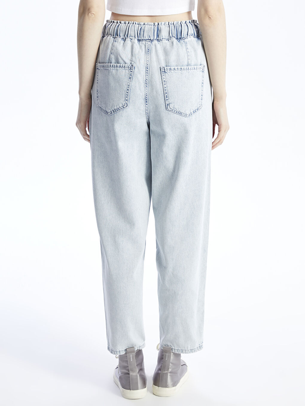 Balloon Fit Women's Jean Trousers with Elastic Waist -S48482Z8-S1D