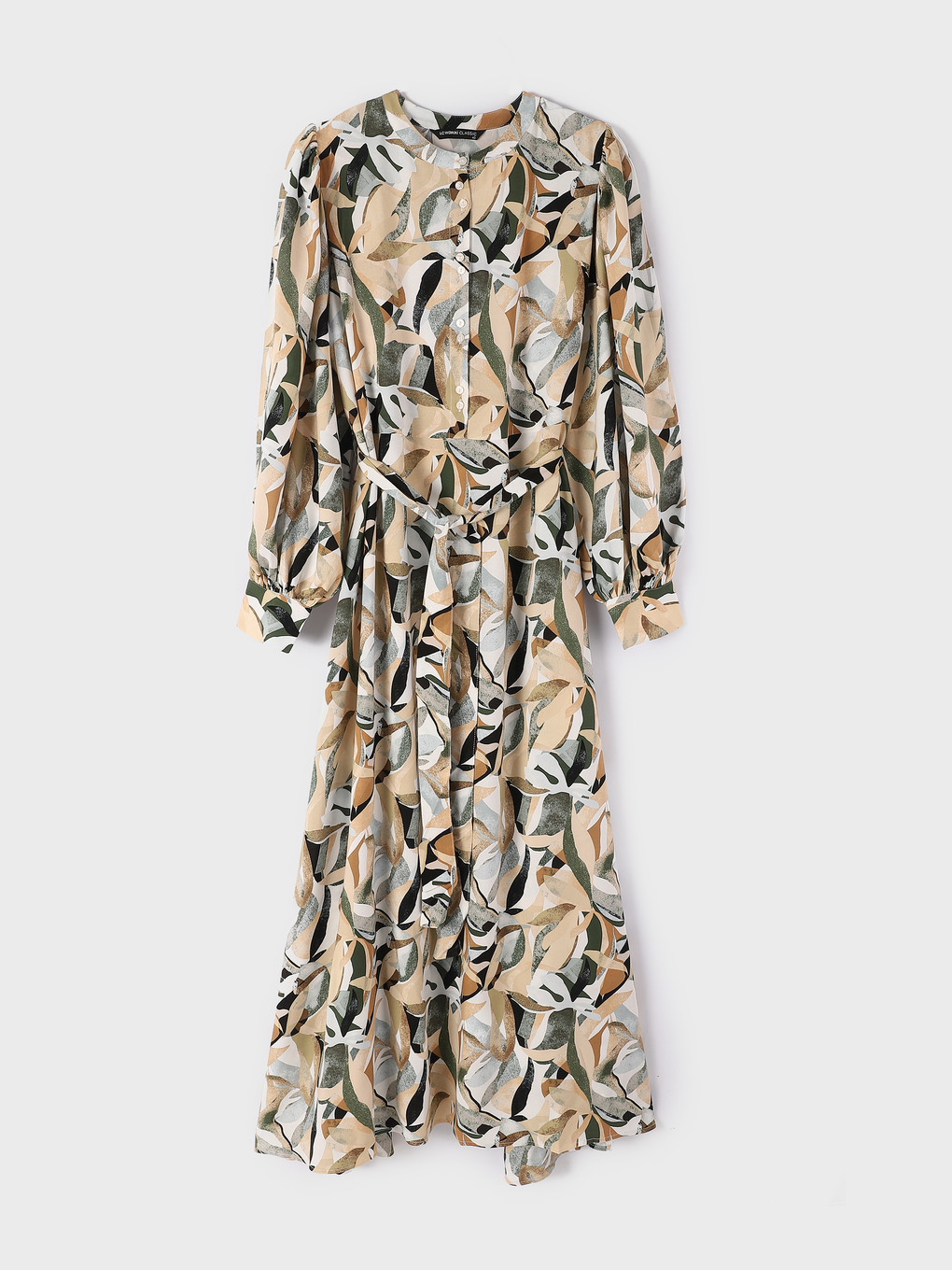 Grandad Collar Patterned Long Sleeve Women's Dress