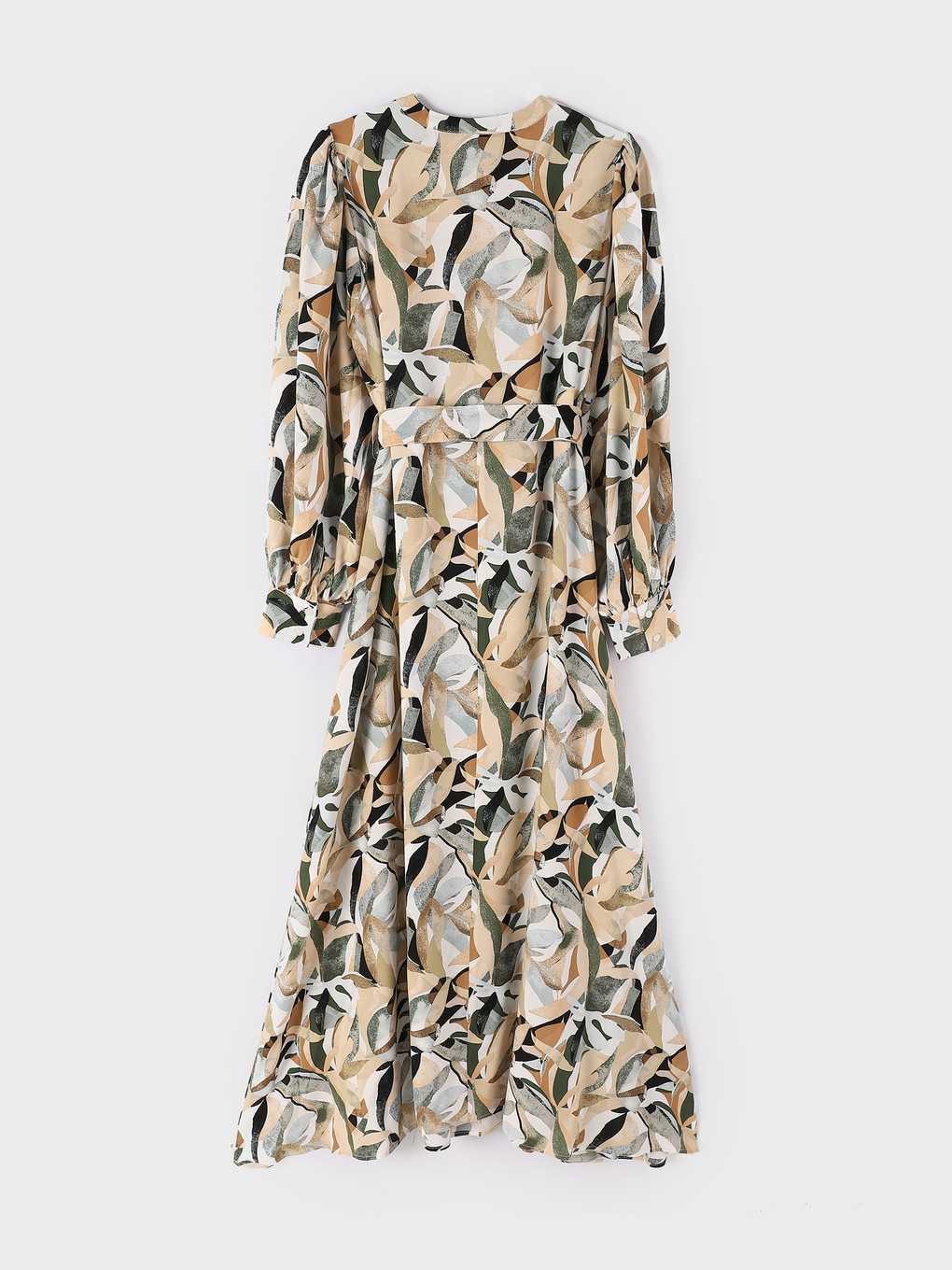 Grandad Collar Patterned Long Sleeve Women's Dress-1