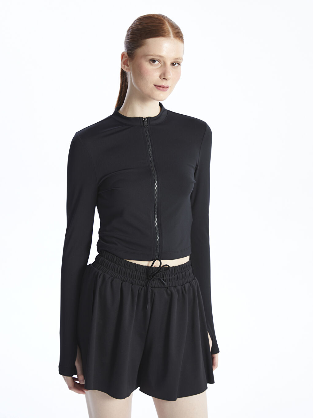 Crew Neck Crop Women's Zip-Up Sweatshirt