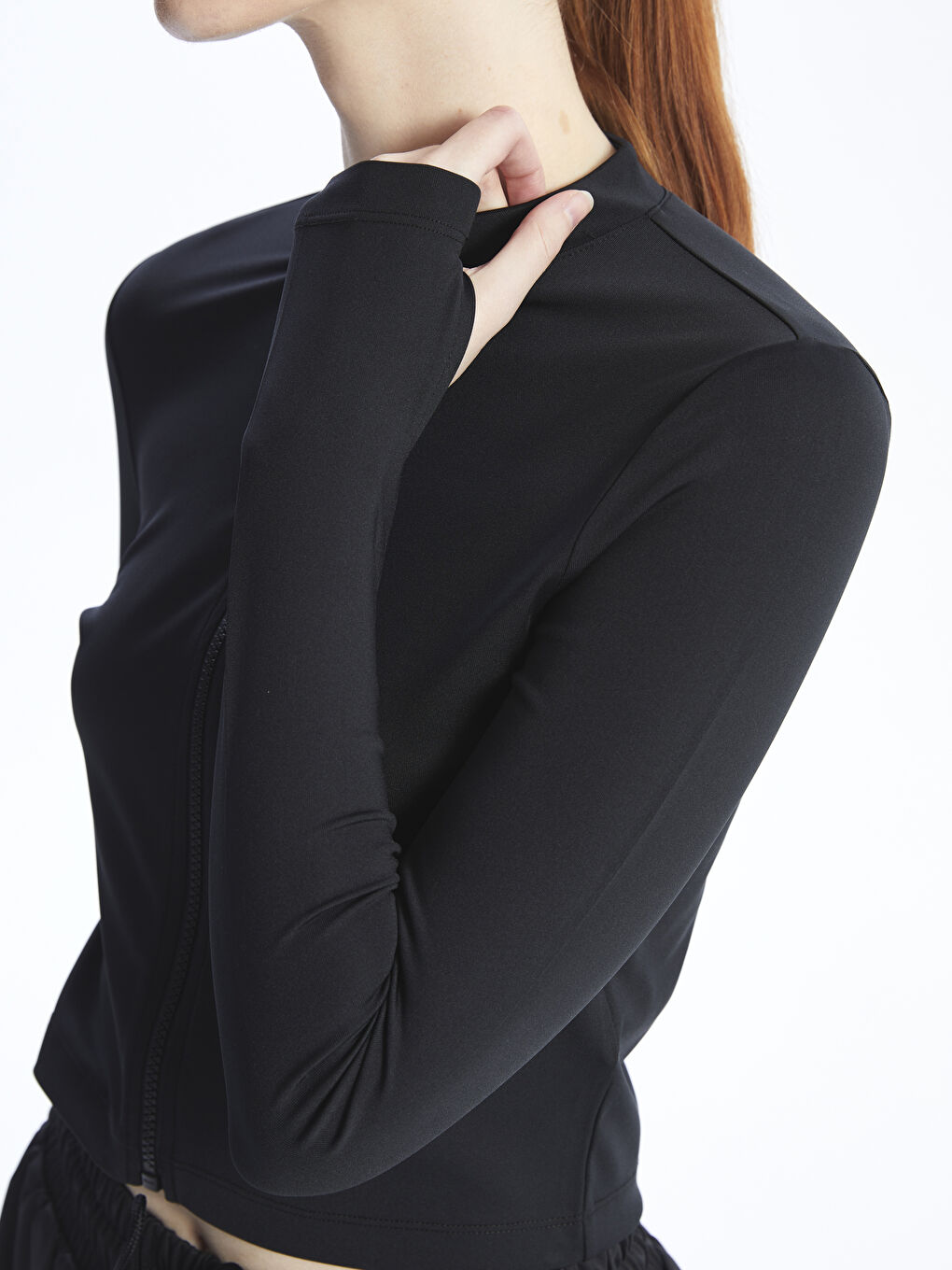 Crew Neck Crop Women's Zip-Up Sweatshirt-2