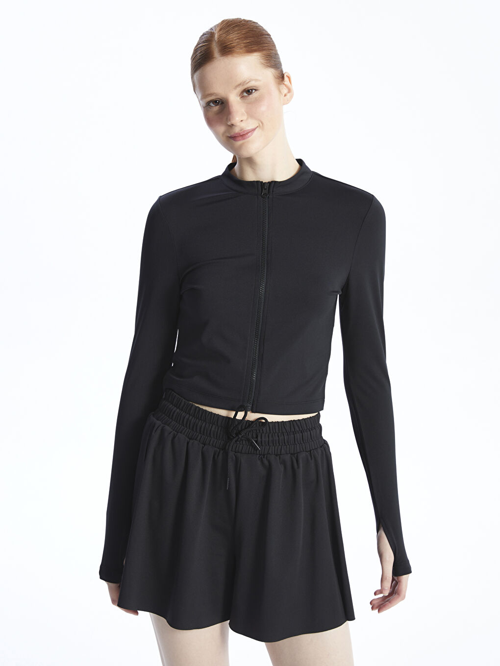 Crew Neck Crop Women's Zip-Up Sweatshirt-3