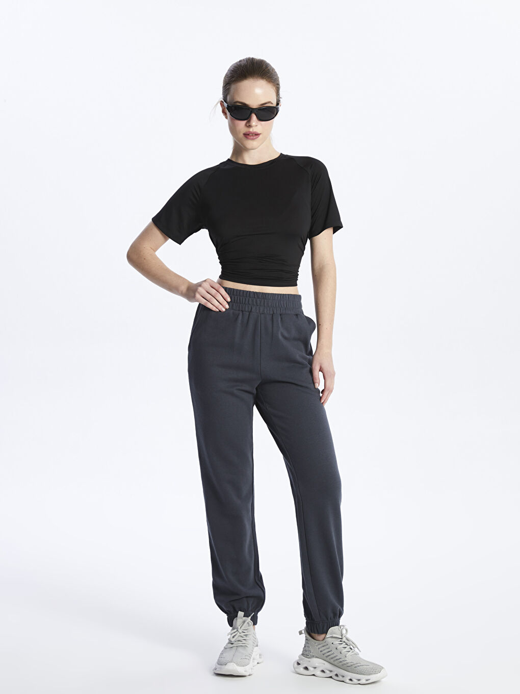 Women's Elasticated Waist Plain Jogger Sweatpants-1