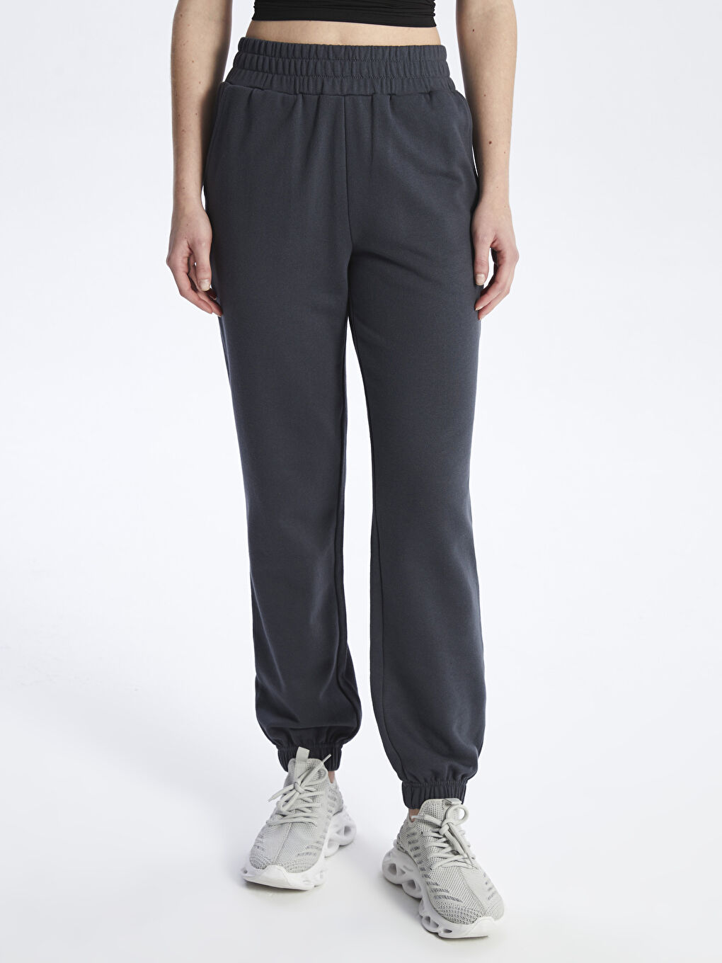 Women's Elasticated Waist Plain Jogger Sweatpants-2