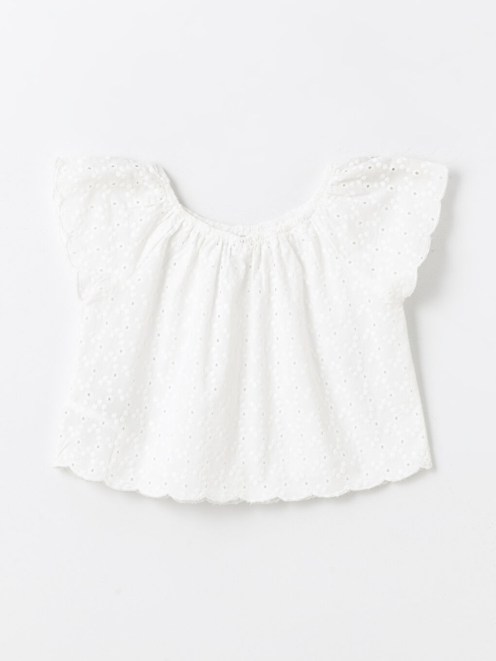 Boat Neck Scallop Detailed Girl's Crop Blouse -S48585Z4-Q6K