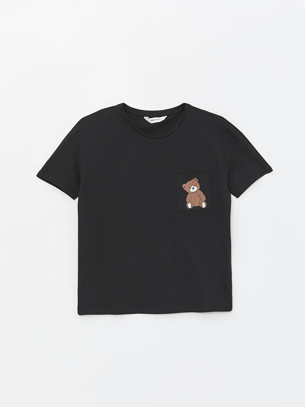 Siyah Bisiklet Yaka Ayı Teddy Baskılı Kadın Pijama Üstü