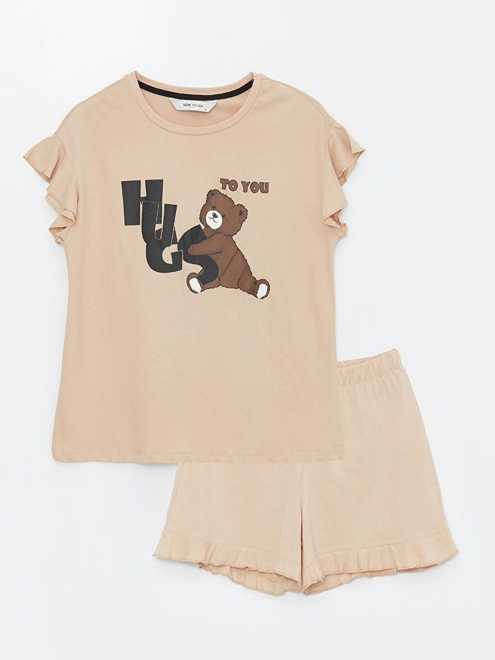 Crew Neck Printed Short Sleeve Women's Short Pajamas Set -S48611Z8-FNR