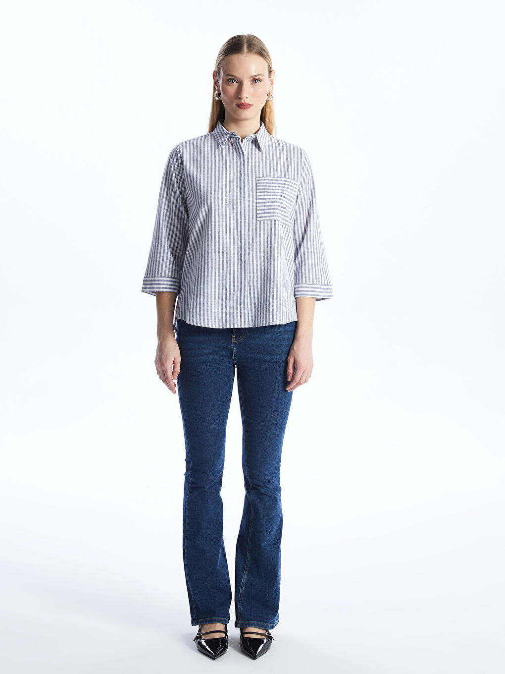 Mavi Çizgili Kadın Gömlek-2