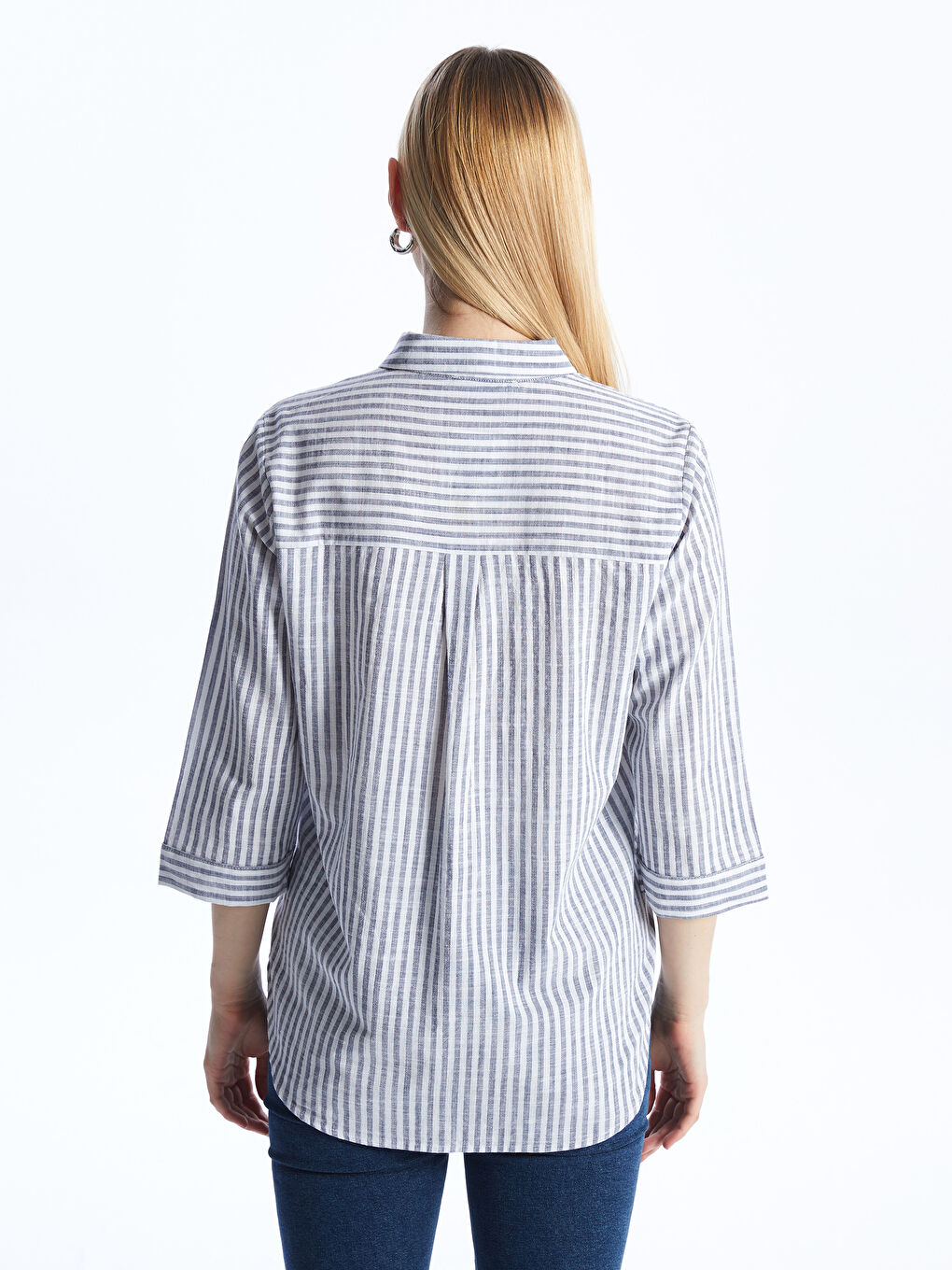 Mavi Çizgili Kadın Gömlek-4