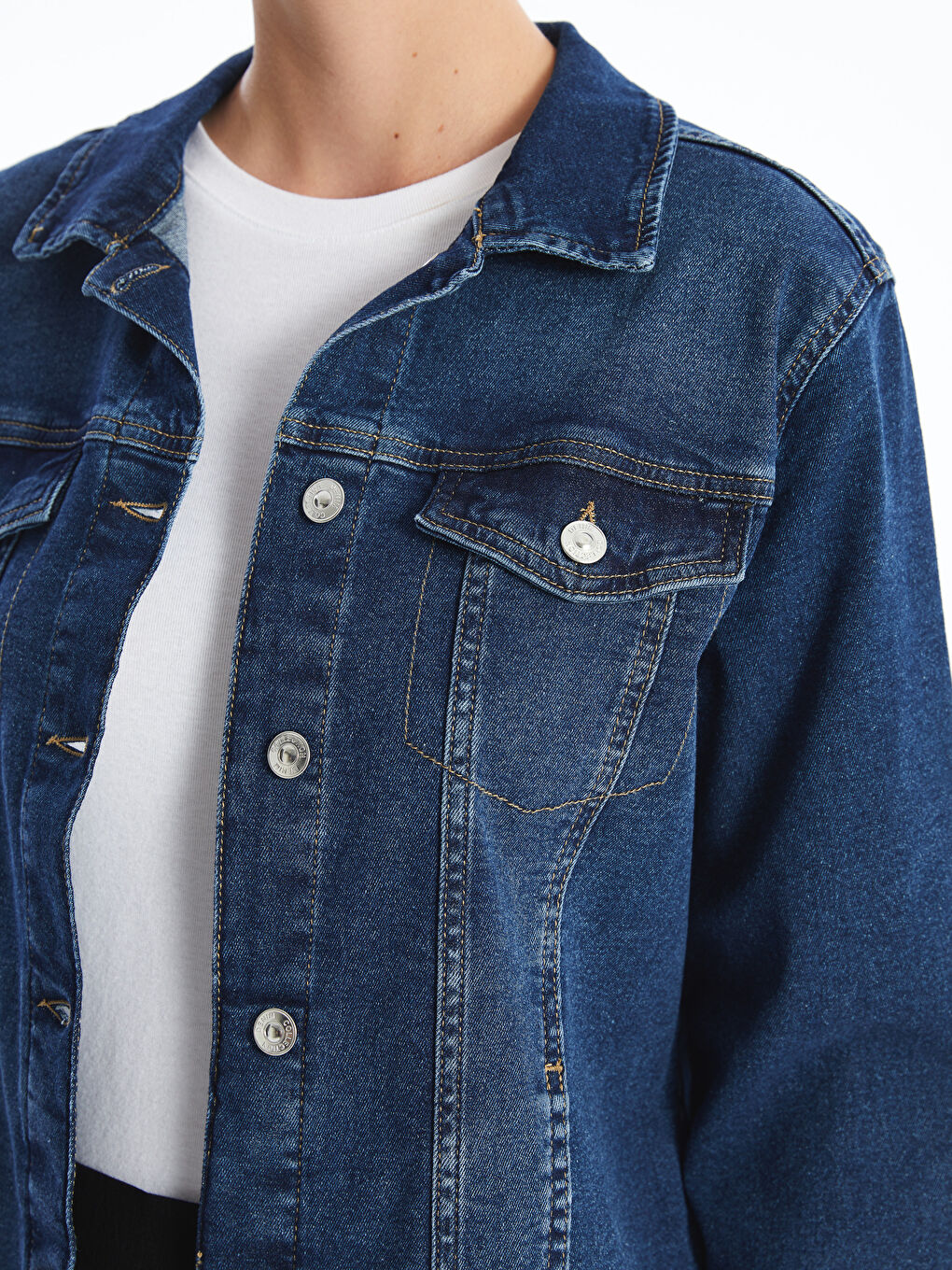 İndigo Gömlek Yaka Kadın Jean Ceket-2