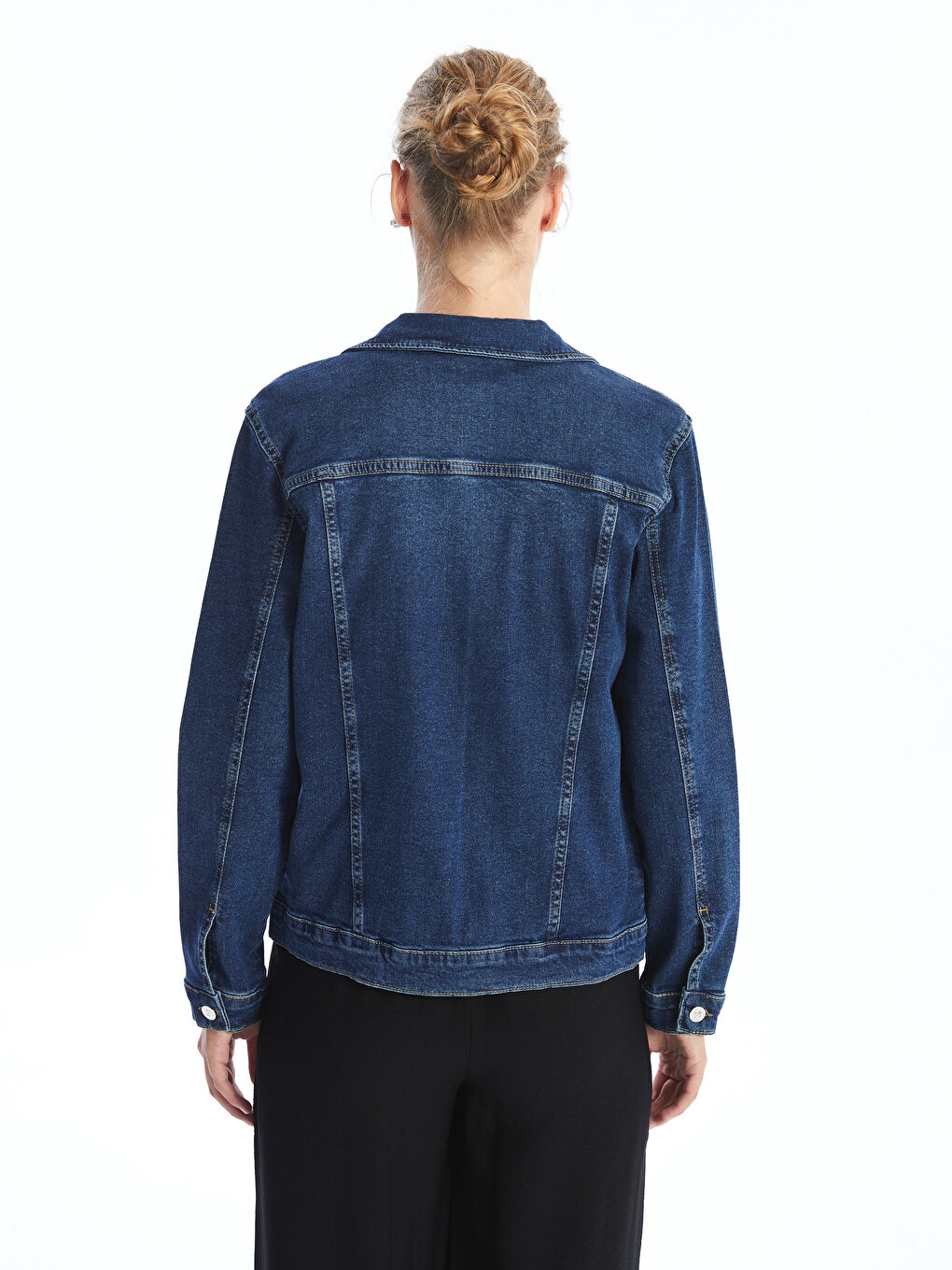 İndigo Gömlek Yaka Kadın Jean Ceket-3